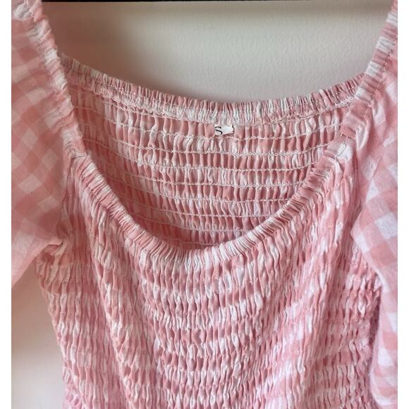 SHEIN Dress Pink Gingham Print Long Puff Sleeve Size Small - Picture 3 of 5